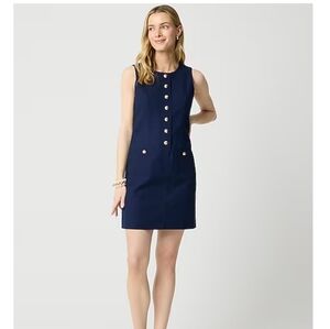 NWT Navy Blue J.Crew Linen-blend button-front mini dress Office Interview ck732